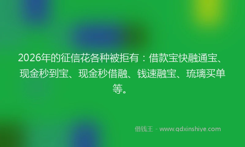 2026年的征信花各种被拒有：借款宝快融通宝、现金秒到宝、现金秒借融、钱速融宝、琉璃买单等。