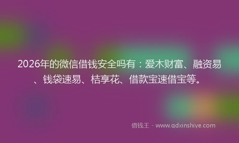 2026年的微信借钱安全吗有：爱木财富、融资易、钱袋速易、桔享花、借款宝速借宝等。