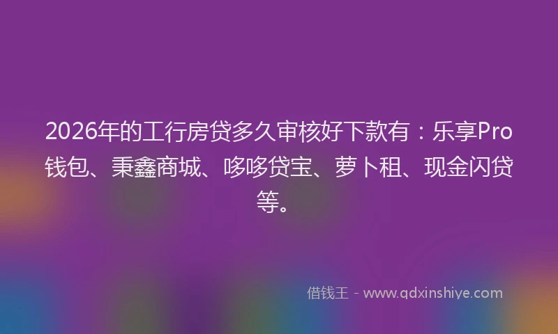2026年的工行房贷多久审核好下款有：乐享Pro钱包、秉鑫商城、哆哆贷宝、萝卜租、现金闪贷等。