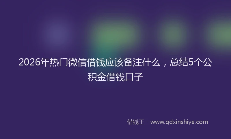 2026年热门微信借钱应该备注什么，总结5个公积金借钱口子