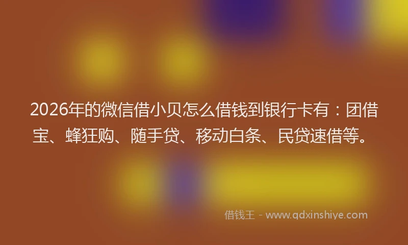 2026年的微信借小贝怎么借钱到银行卡有:团借宝、蜂狂购、随手贷、移动白条、民贷速借等。