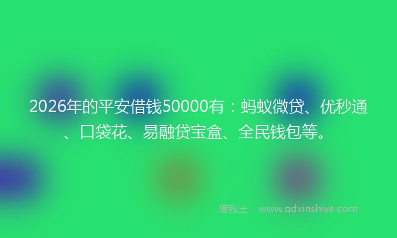 2026年的平安借钱50000有：蚂蚁微贷、优秒通、口袋花、易融贷宝盒、全民钱包等。