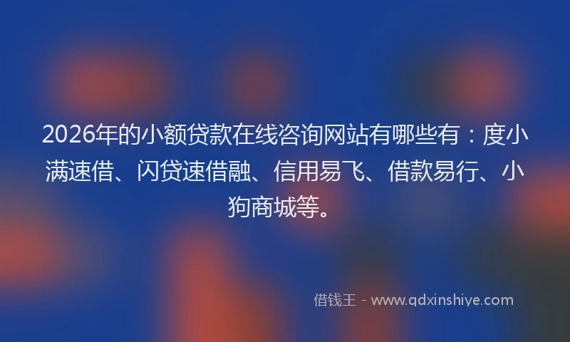 2026年的小额贷款在线咨询网站有哪些有:度小满速借、闪贷速借融、信用易飞、借款易行、小狗商城等。