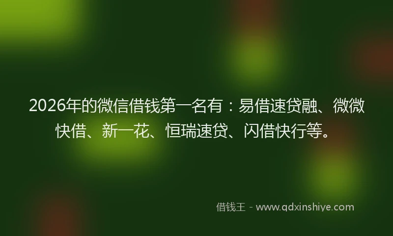 2026年的微信借钱第一名有：易借速贷融、微微快借、新一花、恒瑞速贷、闪借快行等。