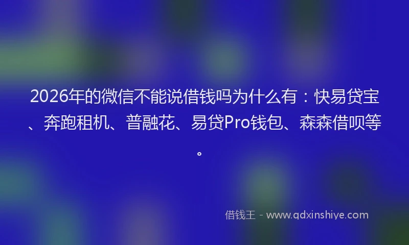 2026年的微信不能说借钱吗为什么有：快易贷宝、奔跑租机、普融花、易贷Pro钱包、森森借呗等。