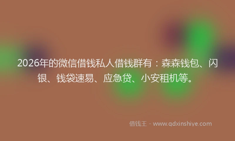 2026年的微信借钱私人借钱群有:森森钱包、闪银、钱袋速易、应急贷、小安租机等。