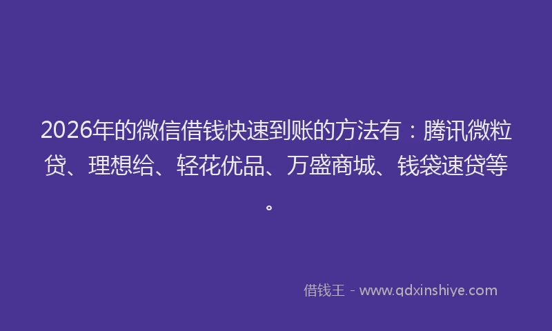 2026年的微信借钱快速到账的方法有：腾讯微粒贷、理想给、轻花优品、万盛商城、钱袋速贷等。
