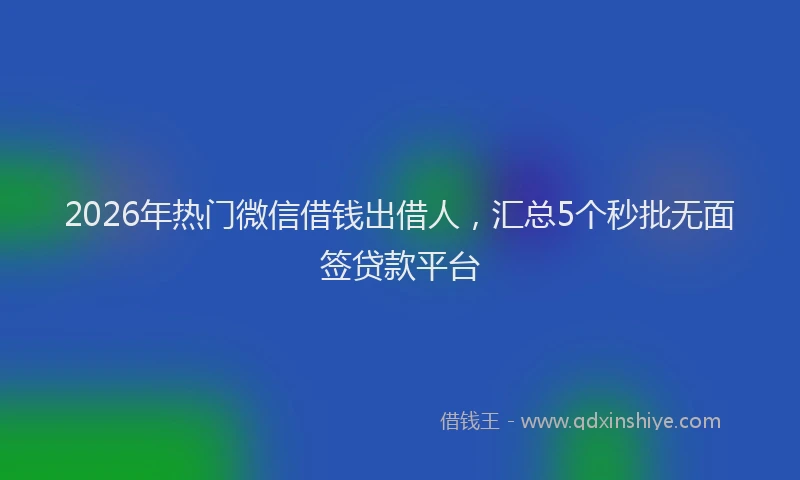 2026年热门微信借钱出借人，汇总5个秒批无面签贷款平台