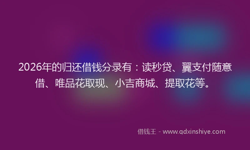 2026年的归还借钱分录有：读秒贷、翼支付随意借、唯品花取现、小吉商城、提取花等。