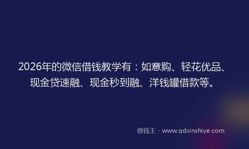2026年的微信借钱教学有：如意购、轻花优品、现金贷速融、现金秒到融、洋钱罐借款等。