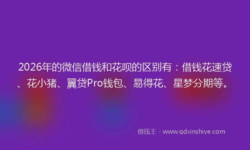 2026年的微信借钱和花呗的区别有：借钱花速贷、花小猪、翼贷Pro钱包、易得花、星梦分期等。