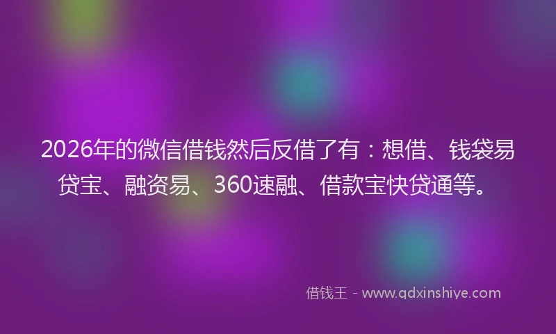 2026年的微信借钱然后反借了有:想借、钱袋易贷宝、融资易、360速融、借款宝快贷通等。