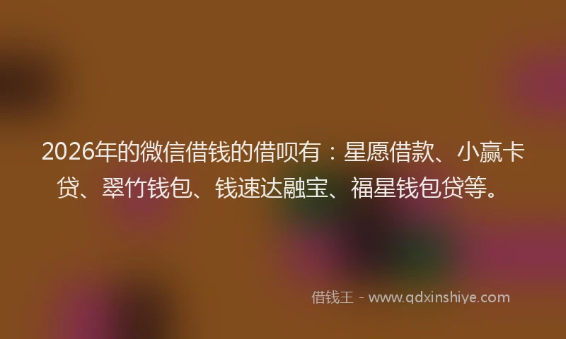 2026年的微信借钱的借呗有:星愿借款、小赢卡贷、翠竹钱包、钱速达融宝、福星钱包贷等。