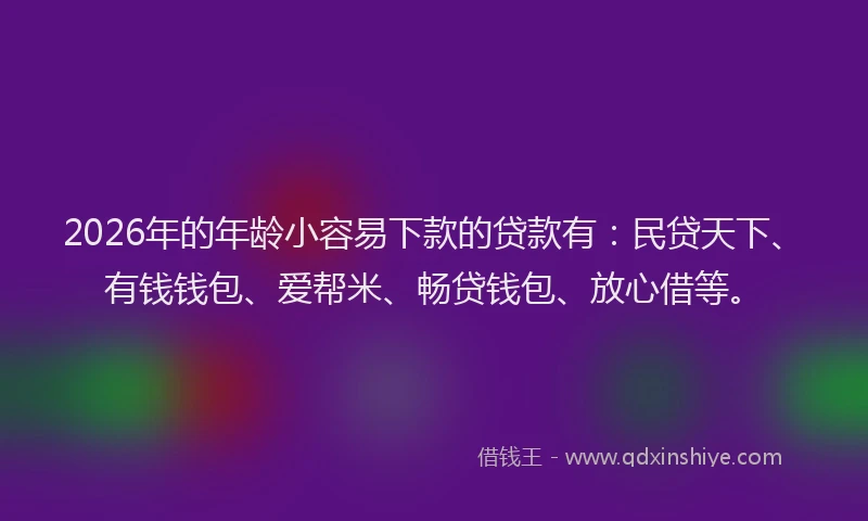 2026年的年龄小容易下款的贷款有：民贷天下、有钱钱包、爱帮米、畅贷钱包、放心借等。