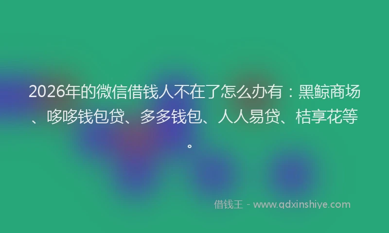 2026年的微信借钱人不在了怎么办有：黑鲸商场、哆哆钱包贷、多多钱包、人人易贷、桔享花等。