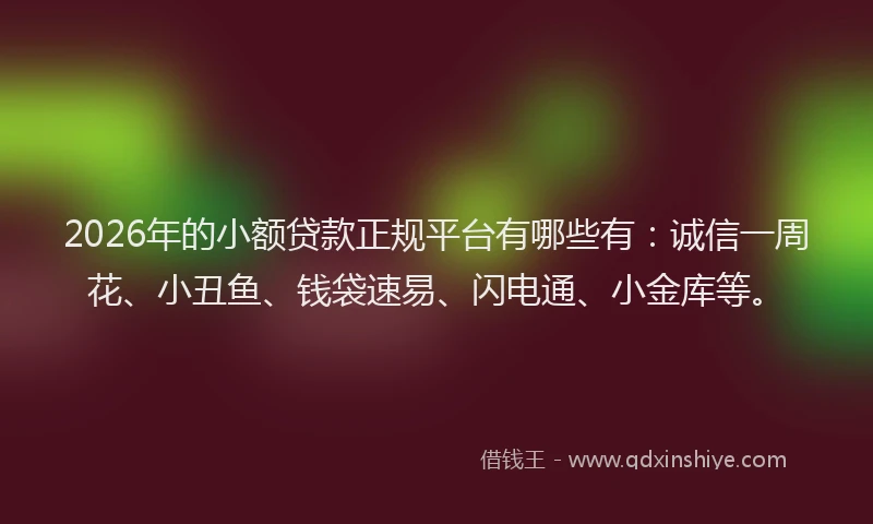 2026年的小额贷款正规平台有哪些有：诚信一周花、小丑鱼、钱袋速易、闪电通、小金库等。