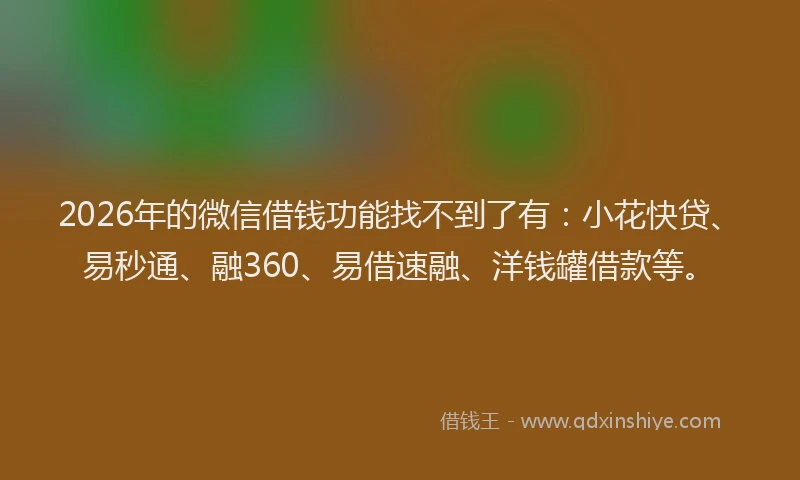 2026年的微信借钱功能找不到了有：小花快贷、易秒通、融360、易借速融、洋钱罐借款等。