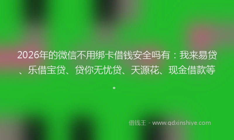 2026年的微信不用绑卡借钱安全吗有：我来易贷、乐借宝贷、贷你无忧贷、天源花、现金借款等。