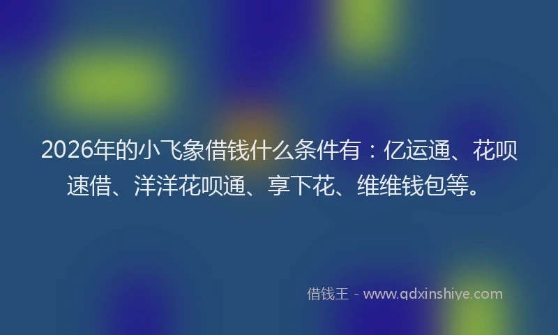 2026年的小飞象借钱什么条件有：亿运通、花呗速借、洋洋花呗通、享下花、维维钱包等。