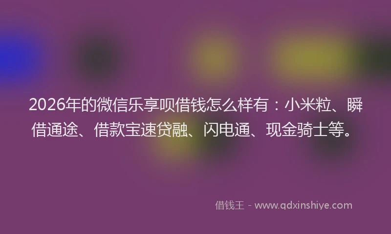 2026年的微信乐享呗借钱怎么样有：小米粒、瞬借通途、借款宝速贷融、闪电通、现金骑士等。