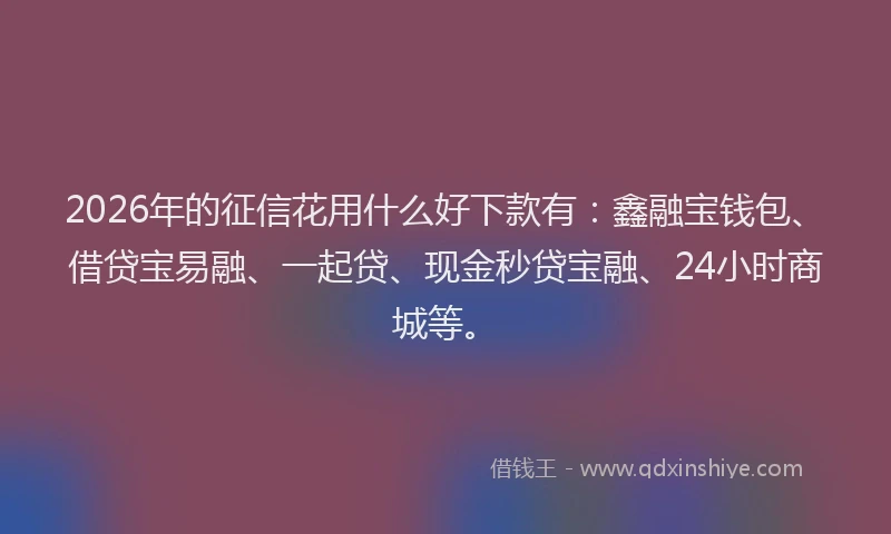 2026年的征信花用什么好下款有:鑫融宝钱包、借贷宝易融、一起贷、现金秒贷宝融、24小时商城等。