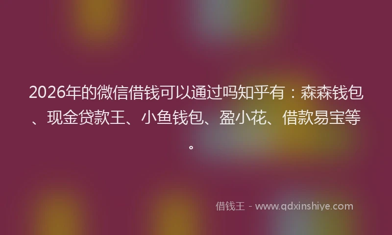 2026年的微信借钱可以通过吗知乎有：森森钱包、现金贷款王、小鱼钱包、盈小花、借款易宝等。