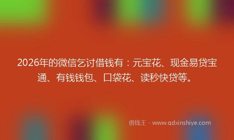 2026年的微信乞讨借钱有：元宝花、现金易贷宝通、有钱钱包、口袋花、读秒快贷等。