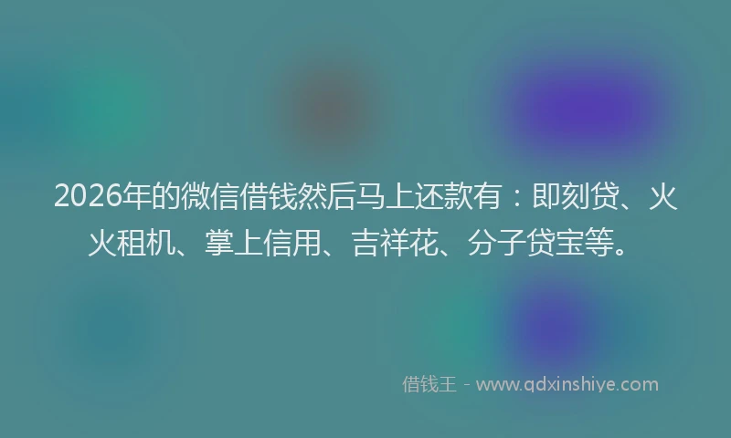2026年的微信借钱然后马上还款有:即刻贷、火火租机、掌上信用、吉祥花、分子贷宝等。