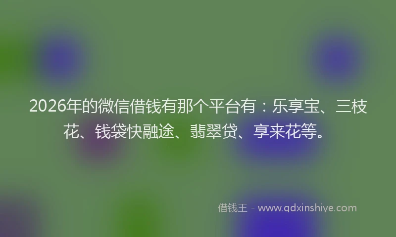 2026年的微信借钱有那个平台有：乐享宝、三枝花、钱袋快融途、翡翠贷、享来花等。