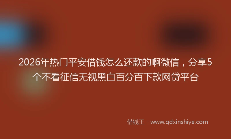 2026年热门平安借钱怎么还款的啊微信，分享5个不看征信无视黑白百分百下款网贷平台