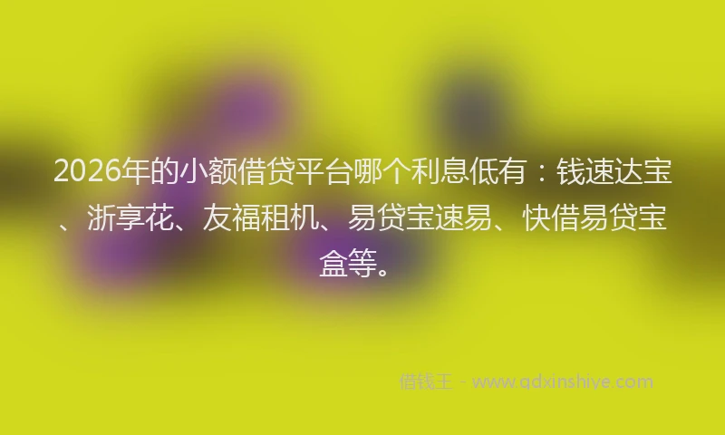2026年的小额借贷平台哪个利息低有:钱速达宝、浙享花、友福租机、易贷宝速易、快借易贷宝盒等。