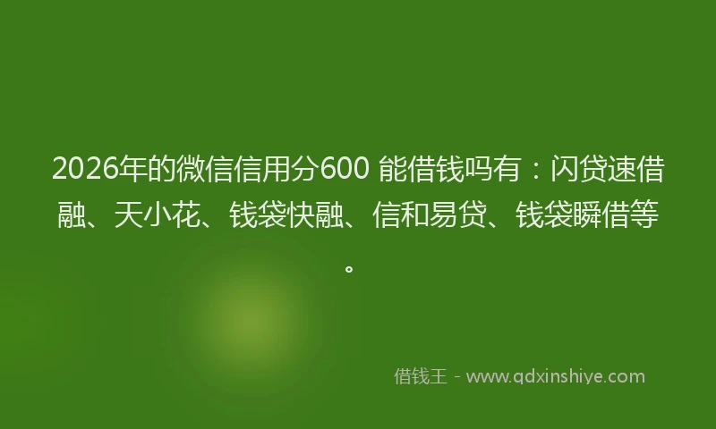 2026年的微信信用分600 能借钱吗有：闪贷速借融、天小花、钱袋快融、信和易贷、钱袋瞬借等。