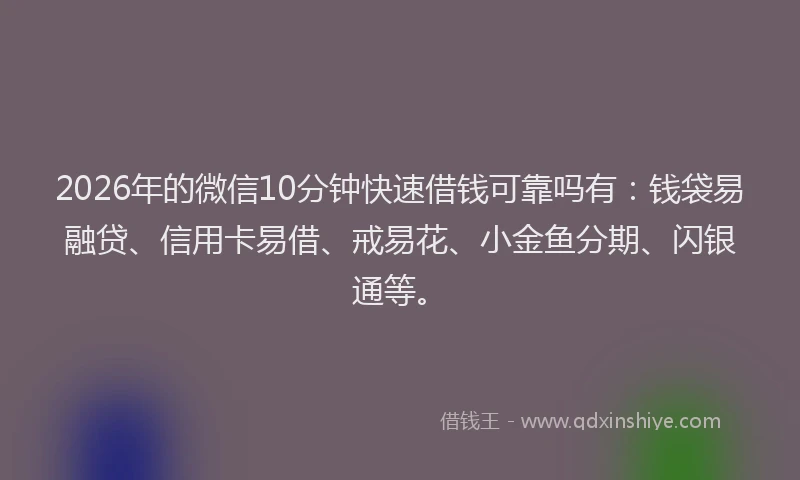 2026年的微信10分钟快速借钱可靠吗有：钱袋易融贷、信用卡易借、戒易花、小金鱼分期、闪银通等。