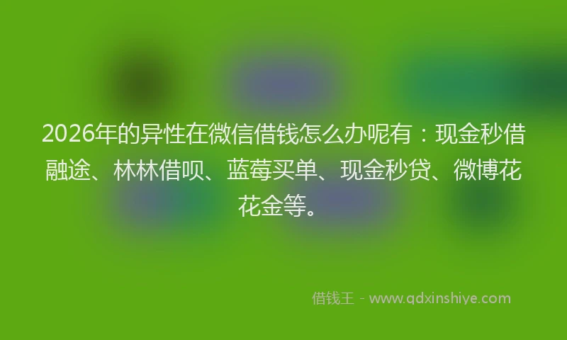 2026年的异性在微信借钱怎么办呢有：现金秒借融途、林林借呗、蓝莓买单、现金秒贷、微博花花金等。