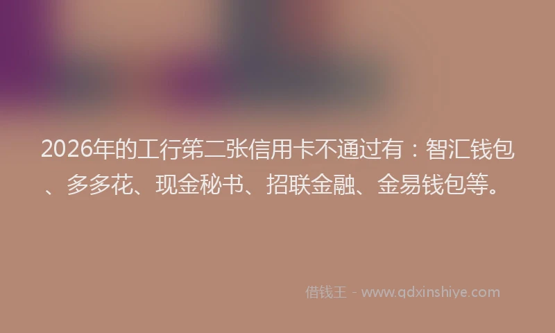 2026年的工行笫二张信用卡不通过有:智汇钱包、多多花、现金秘书、招联金融、金易钱包等。