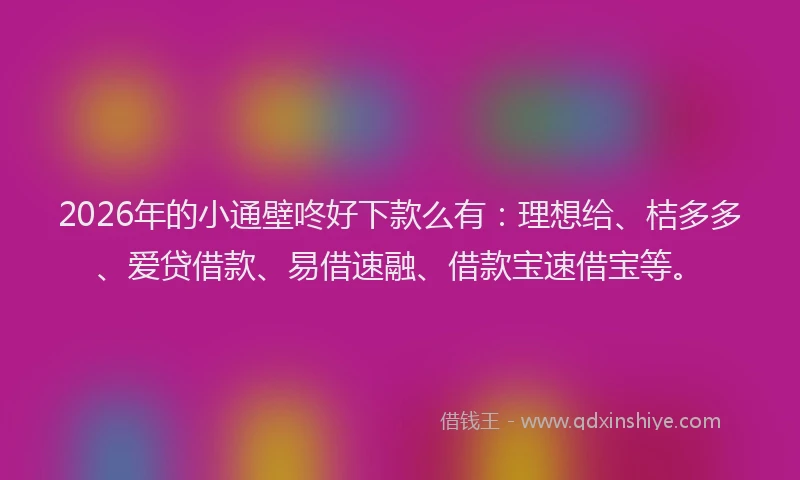 2026年的小通壁咚好下款么有：理想给、桔多多、爱贷借款、易借速融、借款宝速借宝等。