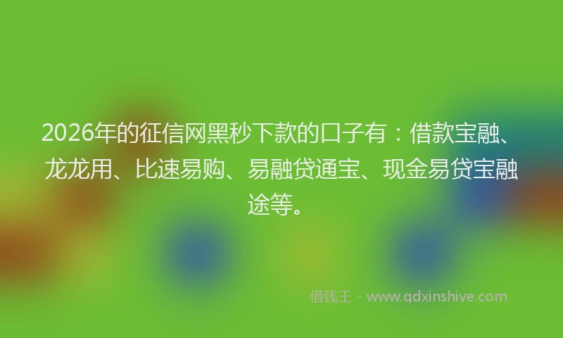 2026年的征信网黑秒下款的口子有:借款宝融、龙龙用、比速易购、易融贷通宝、现金易贷宝融途等。