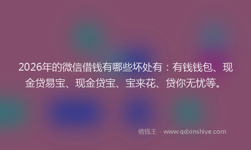 2026年的微信借钱有哪些坏处有:有钱钱包、现金贷易宝、现金贷宝、宝来花、贷你无忧等。