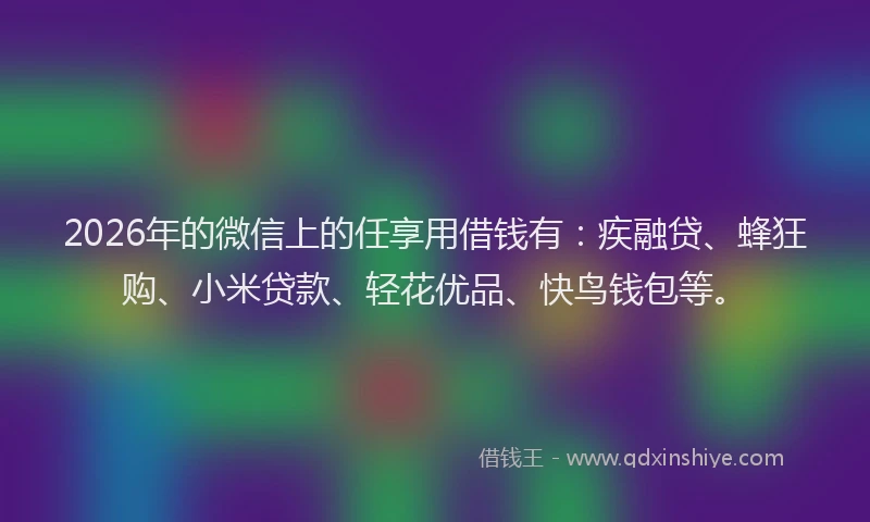 2026年的微信上的任享用借钱有：疾融贷、蜂狂购、小米贷款、轻花优品、快鸟钱包等。