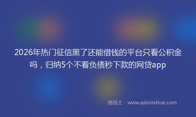 2026年热门征信黑了还能借钱的平台只看公积金吗，归纳5个不看负债秒下款的网贷app