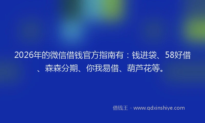 2026年的微信借钱官方指南有:钱进袋、58好借、森森分期、你我易借、葫芦花等。