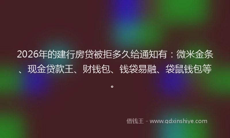 2026年的建行房贷被拒多久给通知有：微米金条、现金贷款王、财钱包、钱袋易融、袋鼠钱包等。