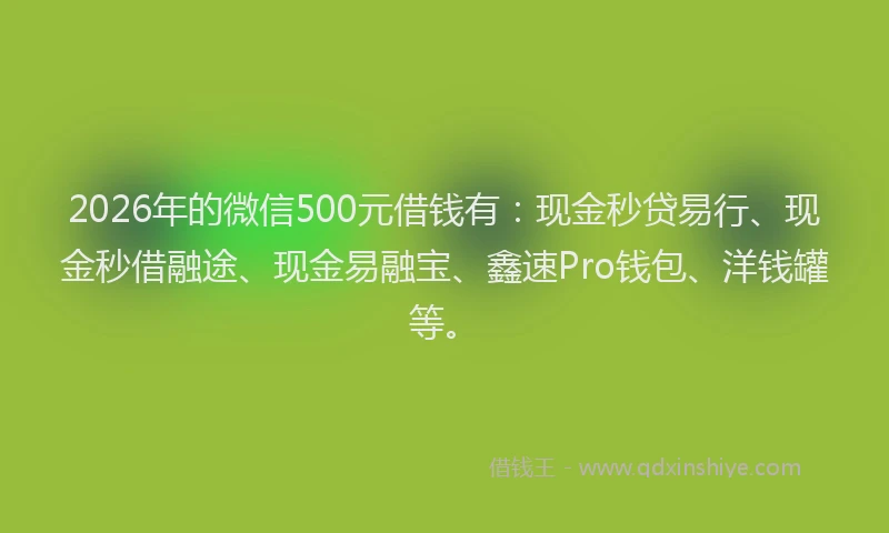 2026年的微信500元借钱有:现金秒贷易行、现金秒借融途、现金易融宝、鑫速Pro钱包、洋钱罐等。