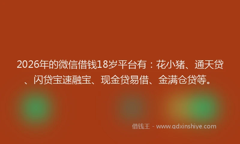 2026年的微信借钱18岁平台有:花小猪、通天贷、闪贷宝速融宝、现金贷易借、金满仓贷等。
