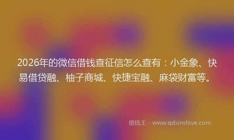 2026年的微信借钱查征信怎么查有：小金象、快易借贷融、柚子商城、快捷宝融、麻袋财富等。