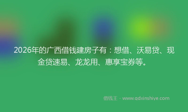 2026年的广西借钱建房子有：想借、沃易贷、现金贷速易、龙龙用、惠享宝券等。