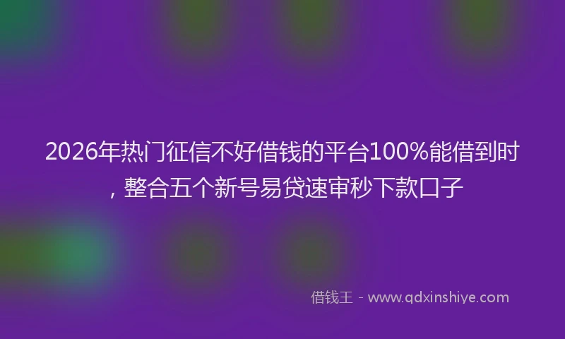 2026年热门征信不好借钱的平台100%能借到时，整合五个新号易贷速审秒下款口子