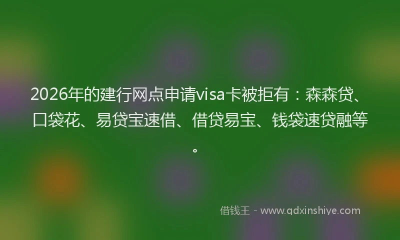 2026年的建行网点申请visa卡被拒有：森森贷、口袋花、易贷宝速借、借贷易宝、钱袋速贷融等。