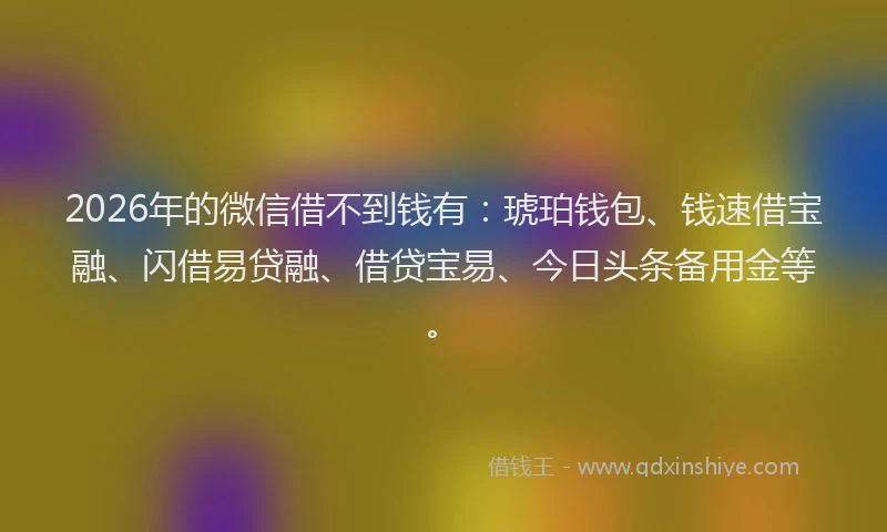2026年的微信借不到钱有：琥珀钱包、钱速借宝融、闪借易贷融、借贷宝易、今日头条备用金等。