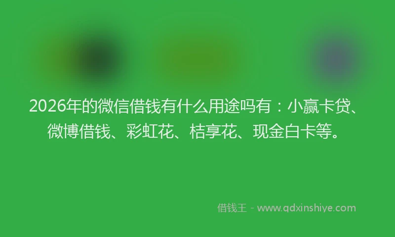 2026年的微信借钱有什么用途吗有：小赢卡贷、微博借钱、彩虹花、桔享花、现金白卡等。